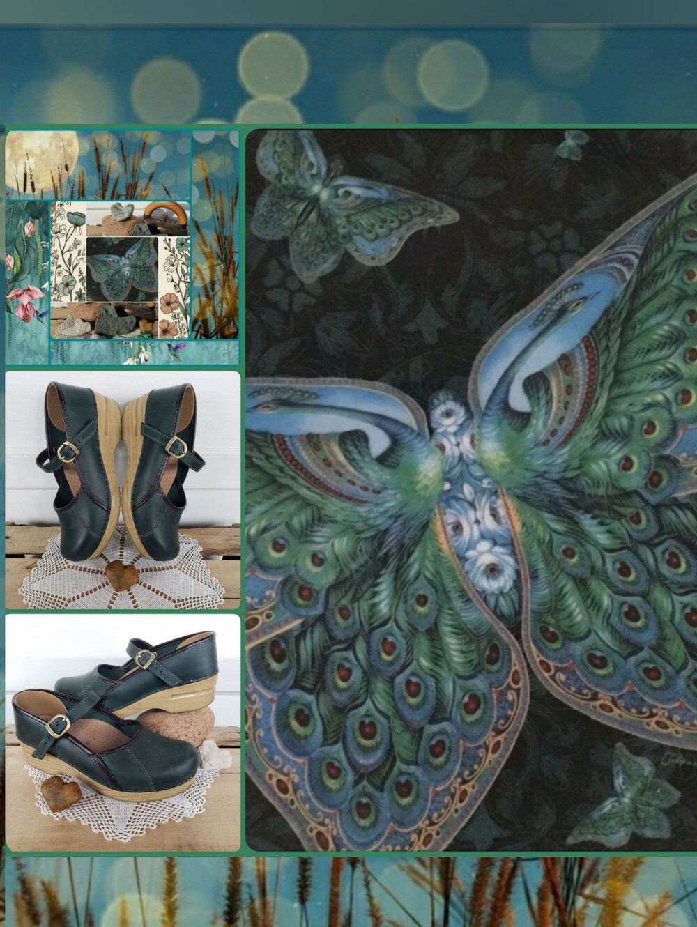 Emerald Green Dansko Pro Clog Marcelle MaryJane Straps Buckle Boho Cottage Gypsy